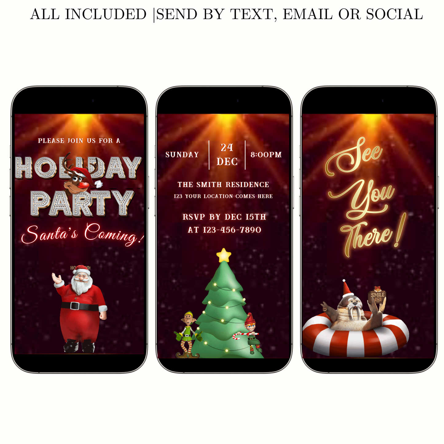 Editable Christmas Video Invitation | Animated Santa Digital Evite | Editable Canva Invite Template