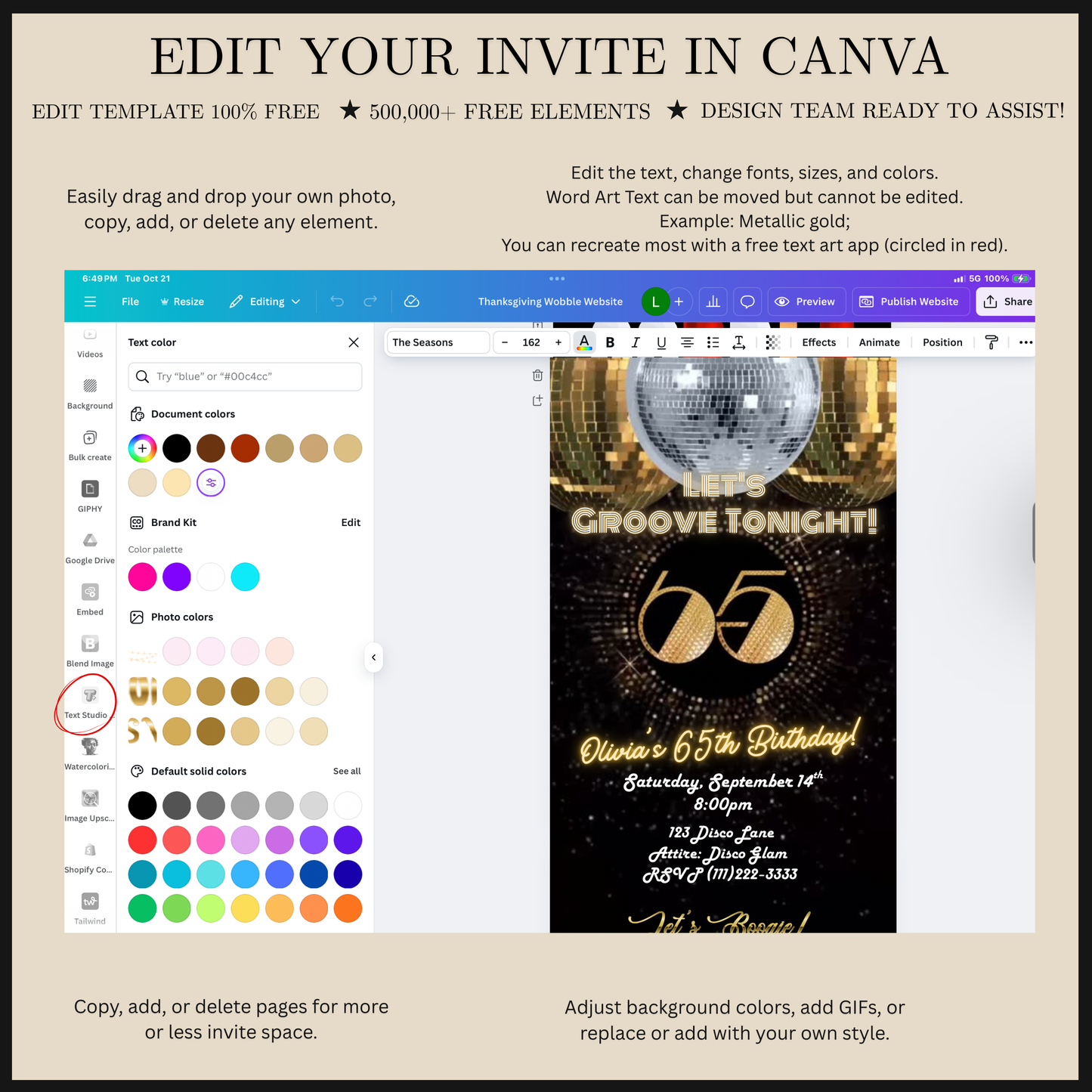 Studio 54 Video Invitation | Animated 65th Birthday Digital Evite | Editable Canva Invite Template