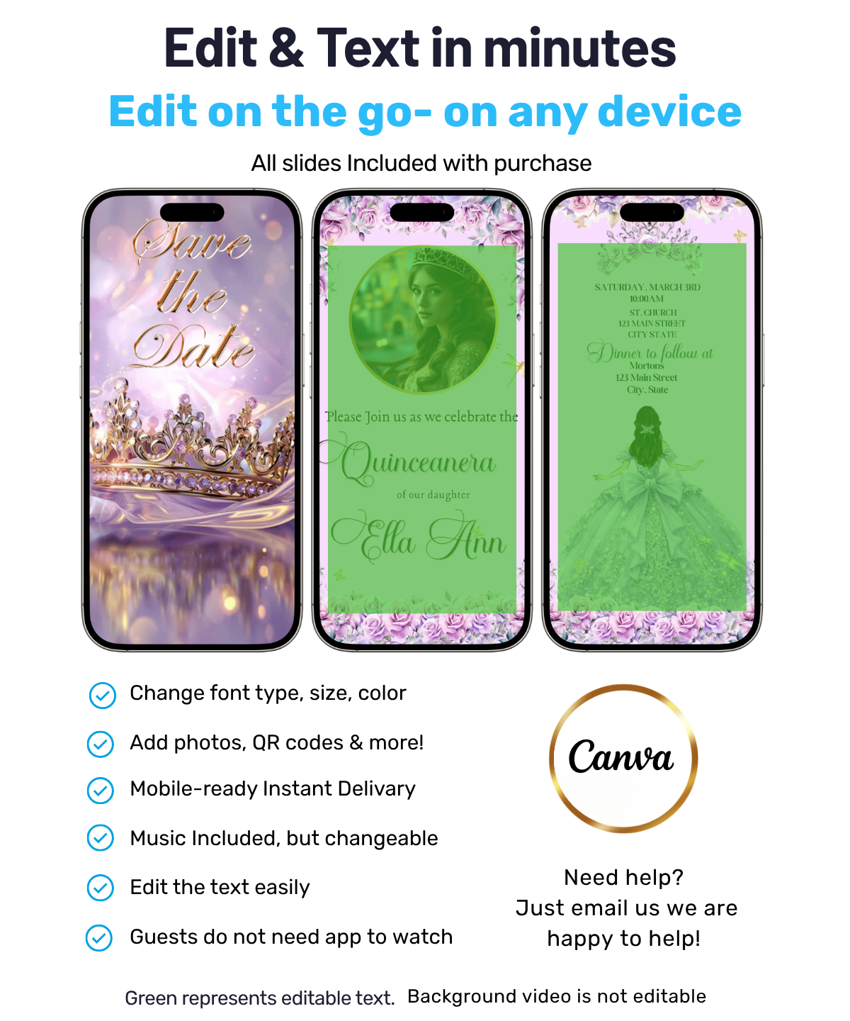 Lilac and Pink Quinceañera Video Invitation Canva Template