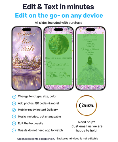 Lilac and Pink Quinceañera Video Invitation Canva Template