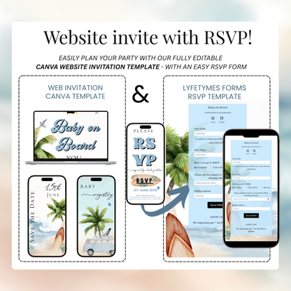 Baby on Board Website Invitation | Canva Website RSVP Template with Music | Boy Baby Shower