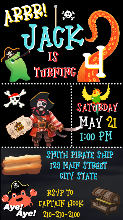 Pirate Adventure Digital Video Invitation Instant Download