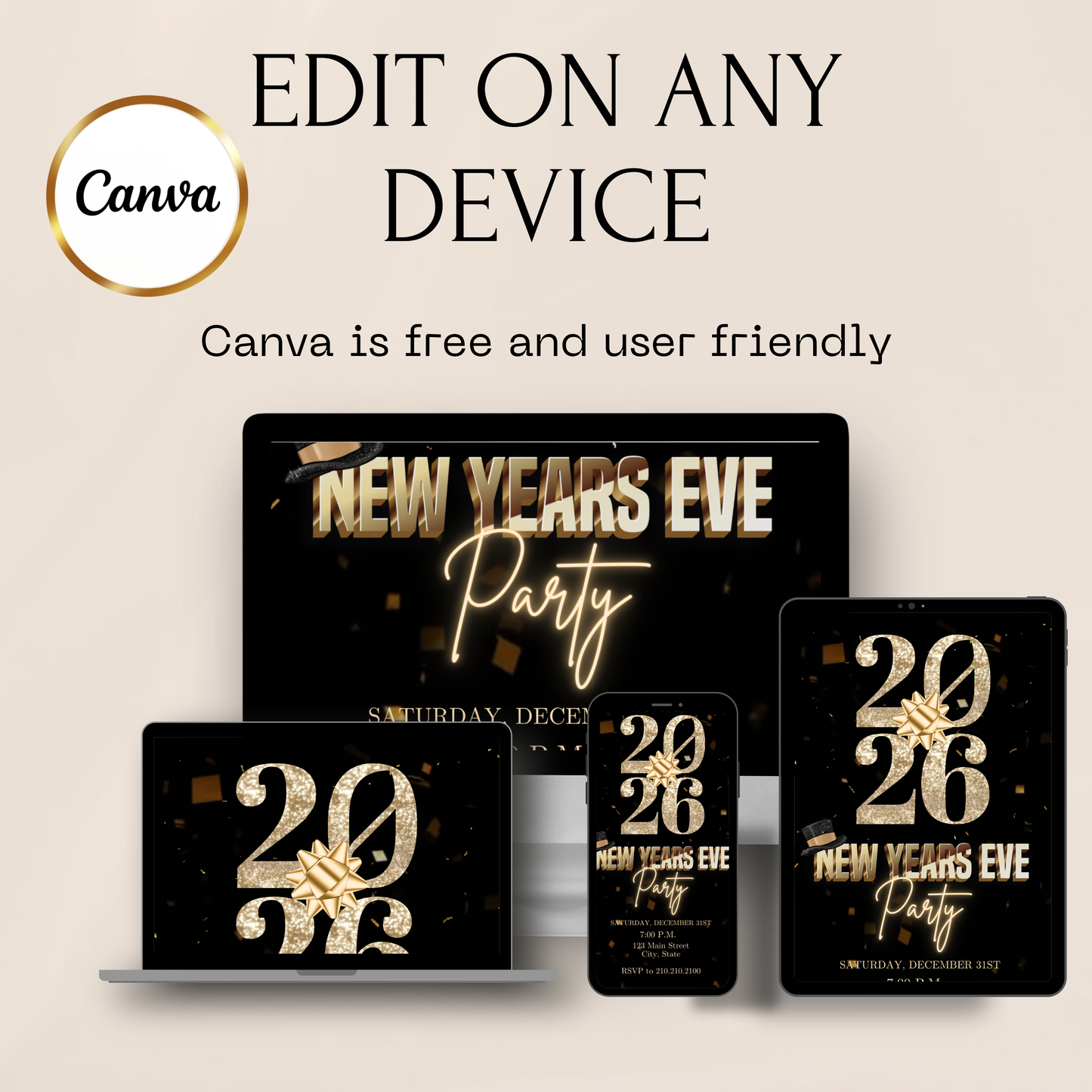 2026 New Years Eve Party Video Invitation | Digital New Year's Eve Invite | Editable Canva Template