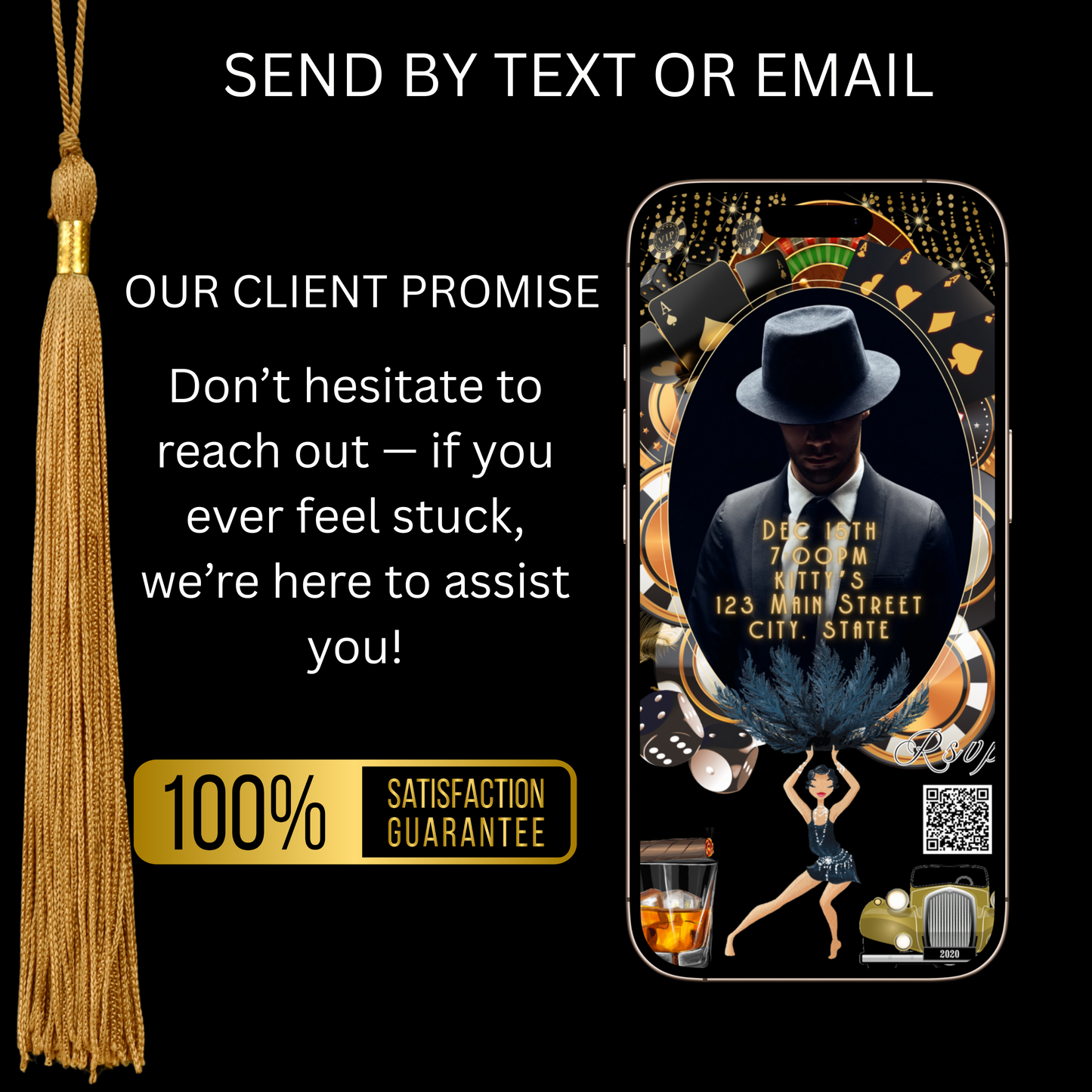 Harlem Nights Video-Einladung | Digitale Great Gatsby-Einladung | Bearbeitbare Canva-Partyvorlage