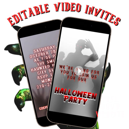 Halloween-Videoeinladung, animierte Einladung im Walking-Dead-Stil, bearbeitbare mobile Einladung zur Halloween-Party