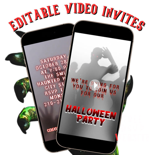 Halloween-Videoeinladung, animierte Einladung im Walking-Dead-Stil, bearbeitbare mobile Einladung zur Halloween-Party
