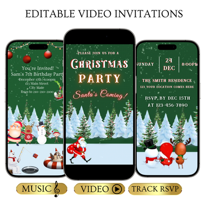 Christmas Party Video Invitation | Animated Santa Digital Evite | Editable Canva Invite Template