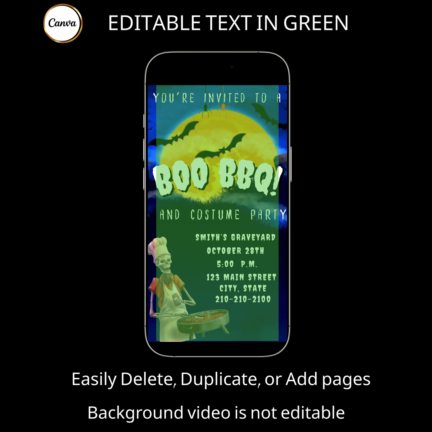 Halloween Video Invitation | Animated Halloween Digital Evite | Editable Canva Invite Template