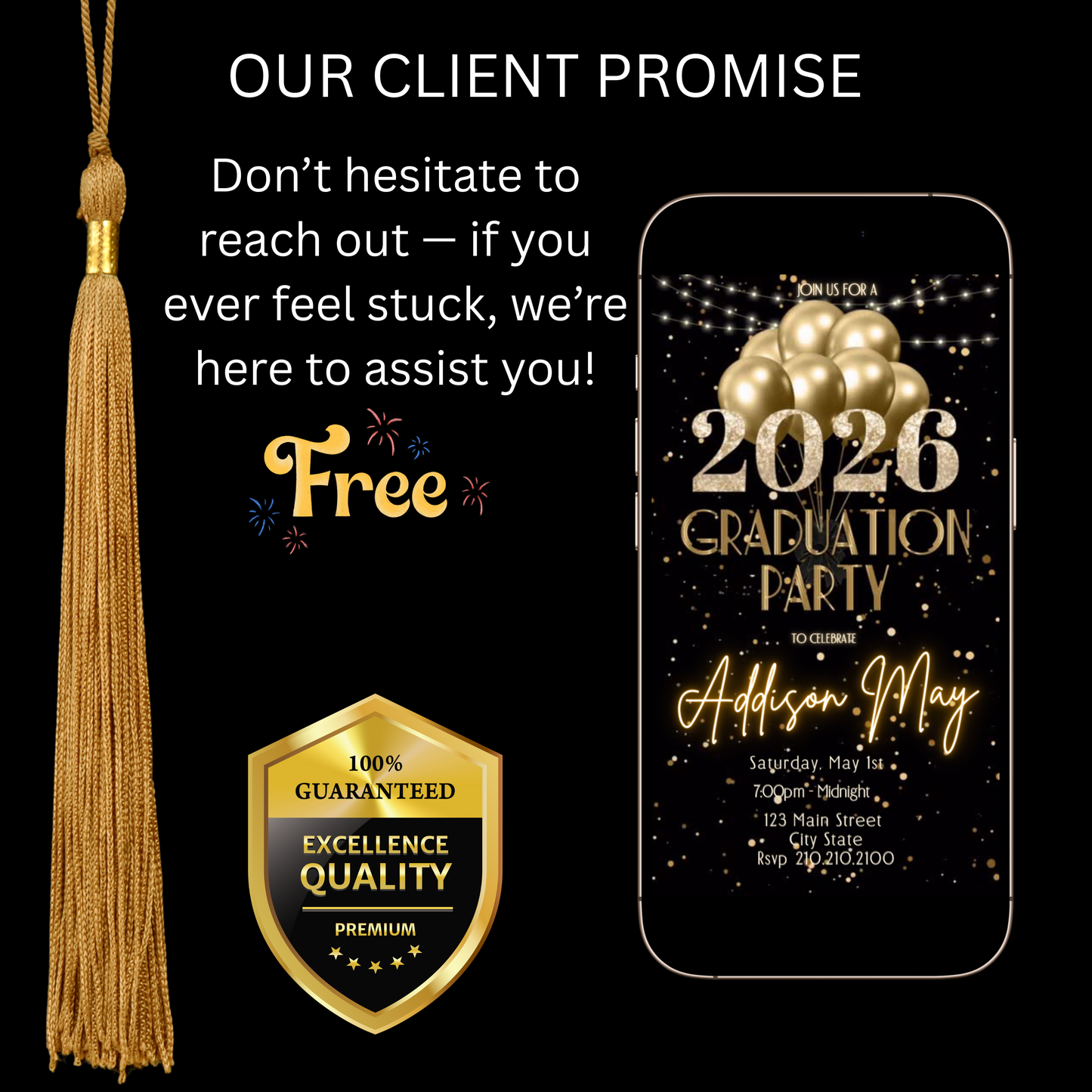 Graduation Party Video Invitation | Black and Gold Graduation RSVP Invite | Editable Online RSVP Evite Canva Template