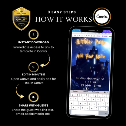 Halloween-Videoeinladung, animierte Harry-Potter-Einladung, bearbeitbare mobile Halloween-Party-Einladung