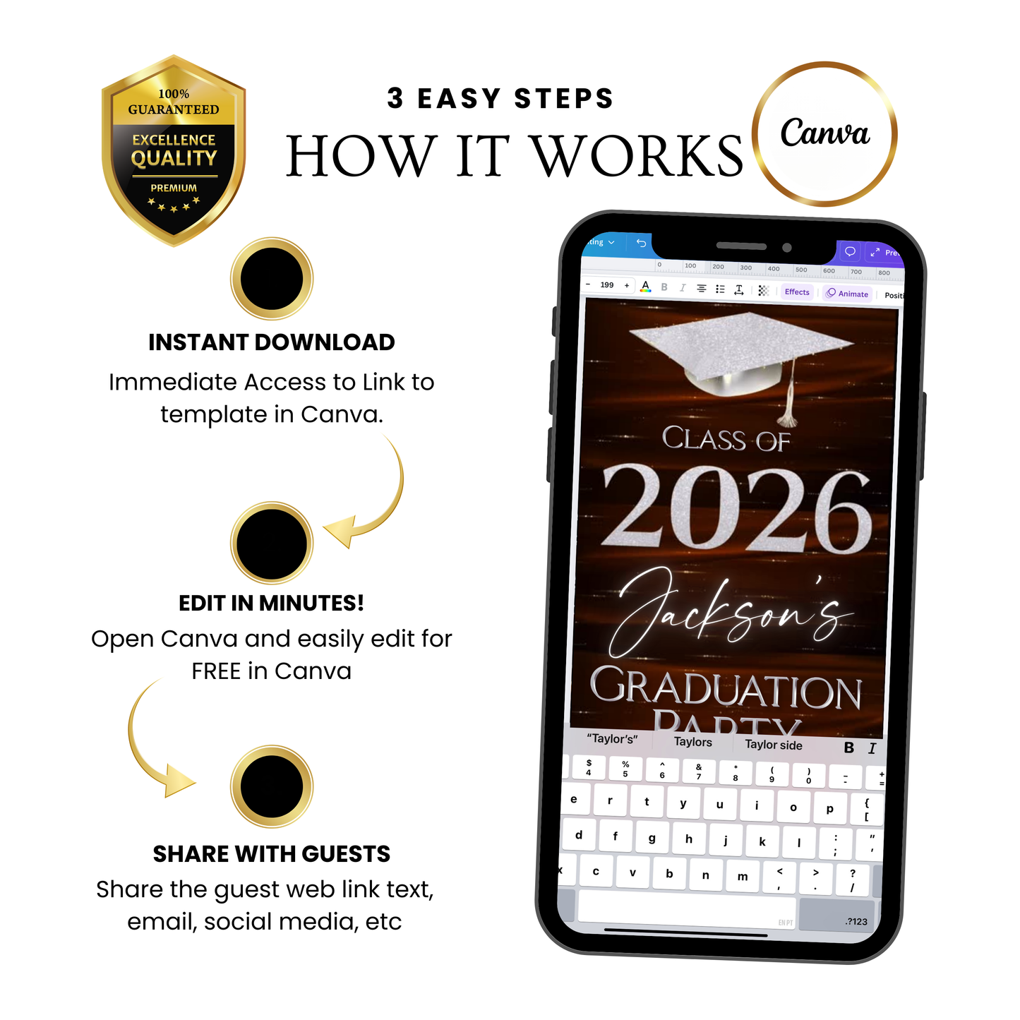 Graduation Party Video Invitation | Class of 2026 Orange and Silver Invite for Him | Editable Online RSVP Evite Canva Template