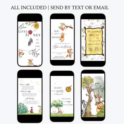 Classic Winnie the Pooh Baby Shower Invite Website with Music and RSVP | Pooh Bear Baby Shower Interactive SMS RSVP