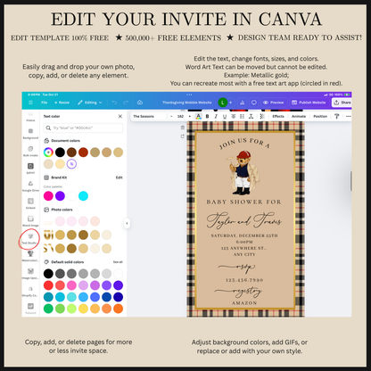 Polo Bear Baby Shower Video Invitation | Digital Burberry Plaid Invite | Editable Canva Template