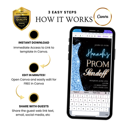 Blue Prom Send Off Video Invitation – Editable Canva Animated Invite