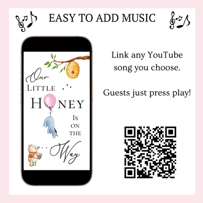 Winnie Puuh Babyparty-Videoeinladung | Rosa Babyparty-Einladung | Bearbeitbare Canva-Vorlage
