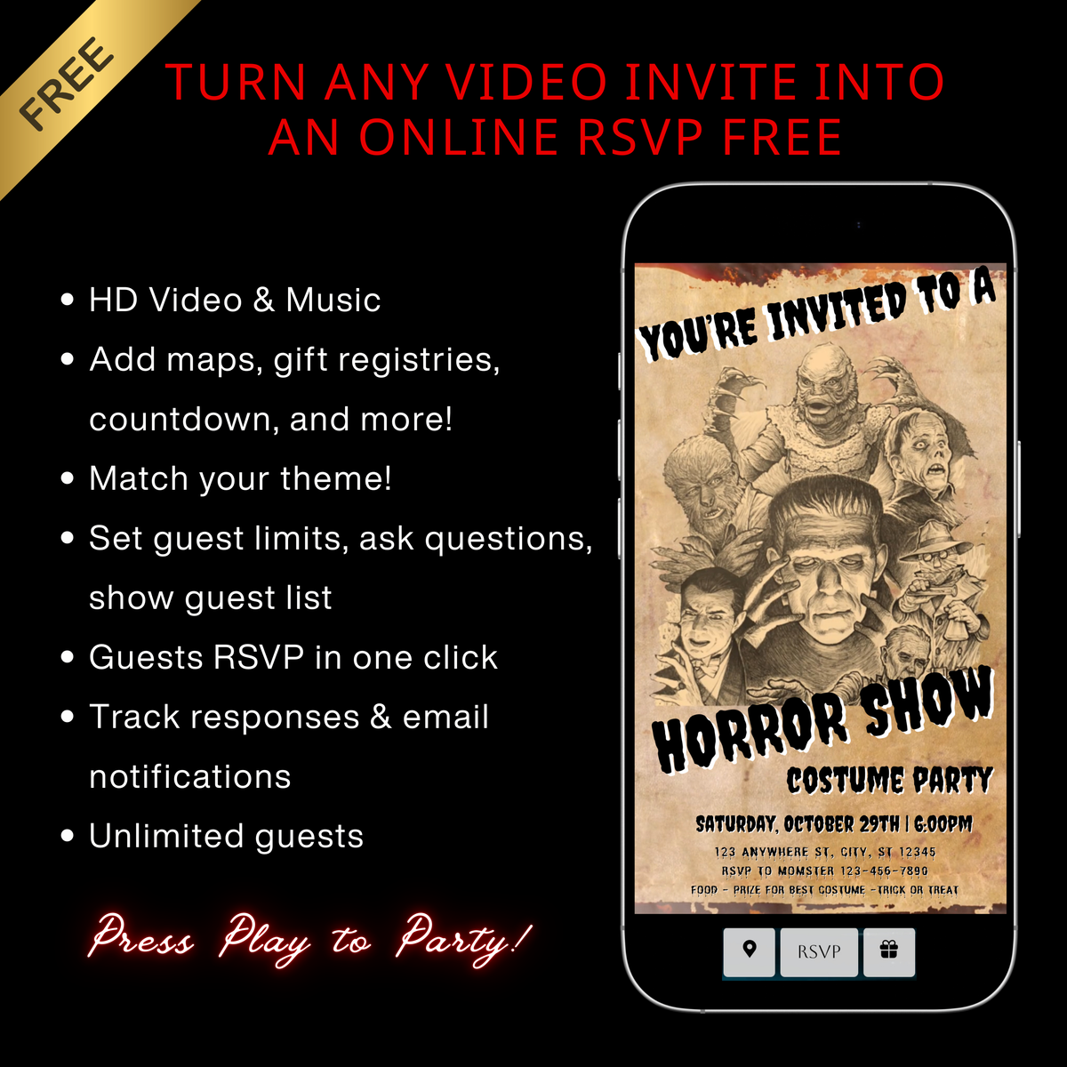 Halloween Video Invitation | Frankenstein Horror Movie Animated Invite
