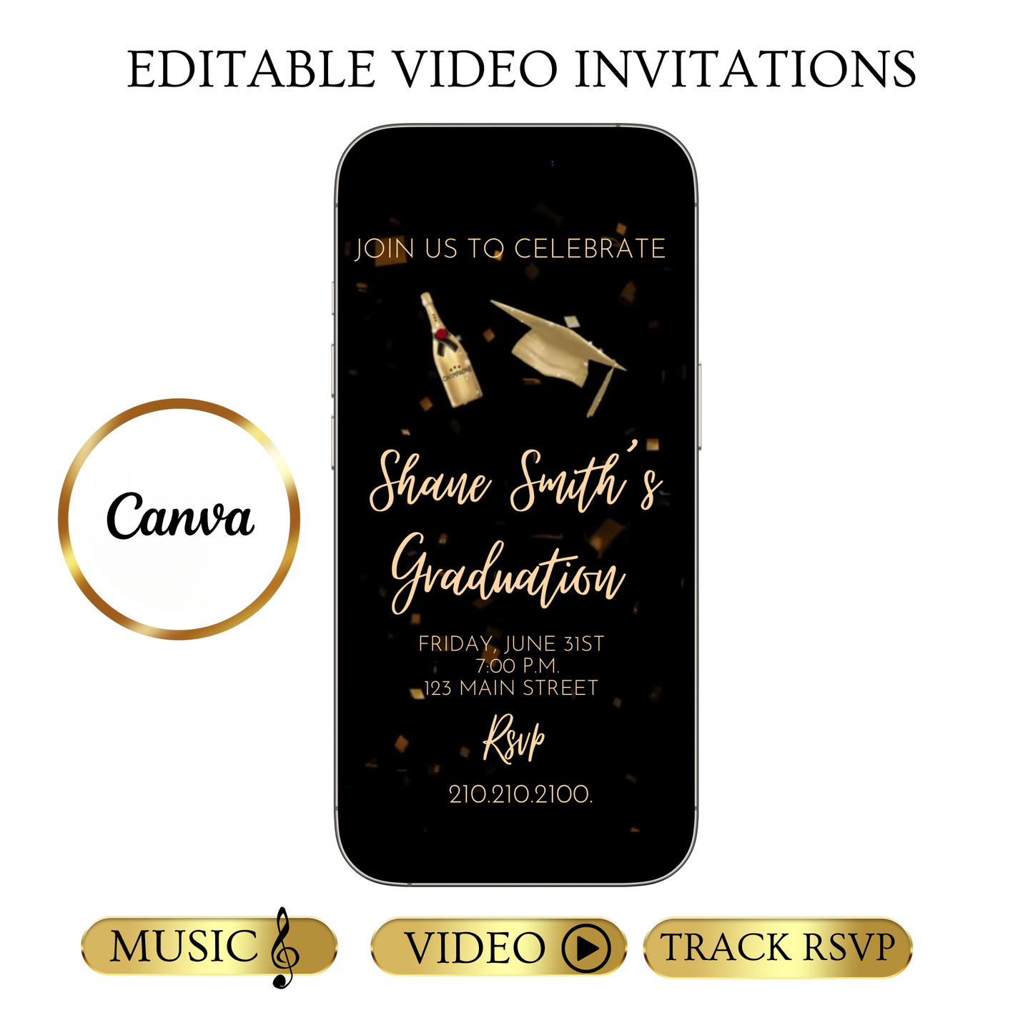 Graduation Video Invitation | Class of 2026 Animated Invite | Editable Canva Template