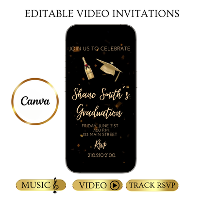 Graduation Video Invitation | Class of 2026 Animated Invite | Editable Canva Template