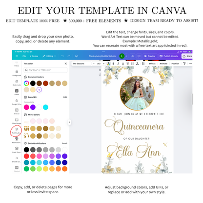 Quinceanera Video Invite | Editable Sweet 15 Birthday Sweet 16 Canva Evite Template