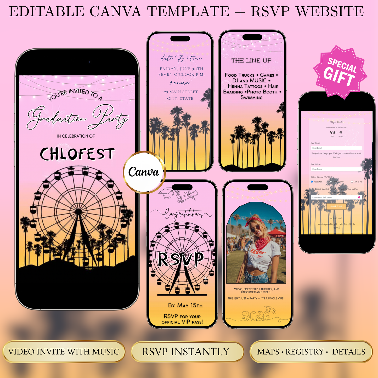 Coachella Video Invitation | Mobile Music Festival RSVP Website Animated Invite | Digital Invite Template