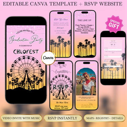 Coachella Video Invitation | Mobile Music Festival RSVP Website Animated Invite | Digital Invite Template