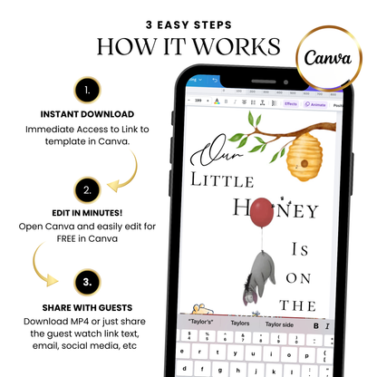 Klassische Winnie-Puuh-Babyparty-Videoeinladung | Geschlechtsneutrales Design | Digitale Babyparty-Einladung | Online-Vorlage zum Bearbeiten