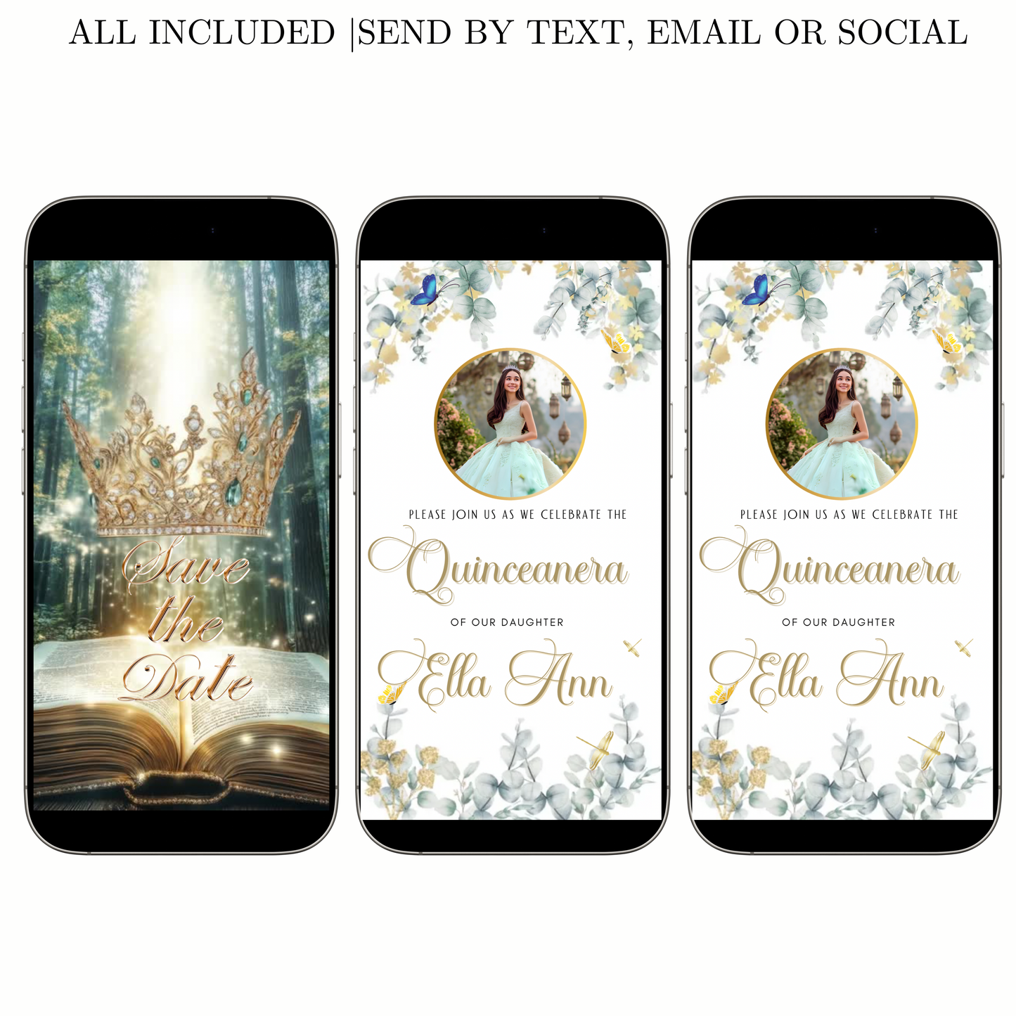 Quinceanera Video Invite | Editable Sweet 15 Birthday Sweet 16 Canva Evite Template