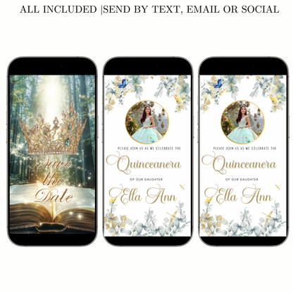 Quinceanera Video Invite | Editable Sweet 15 Birthday Sweet 16 Canva Evite Template