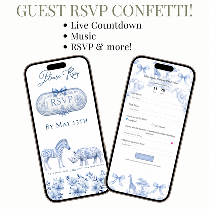 Toile de Jouy Safari Baby Shower Website Invitation Template | Editable Canva RSVP Website