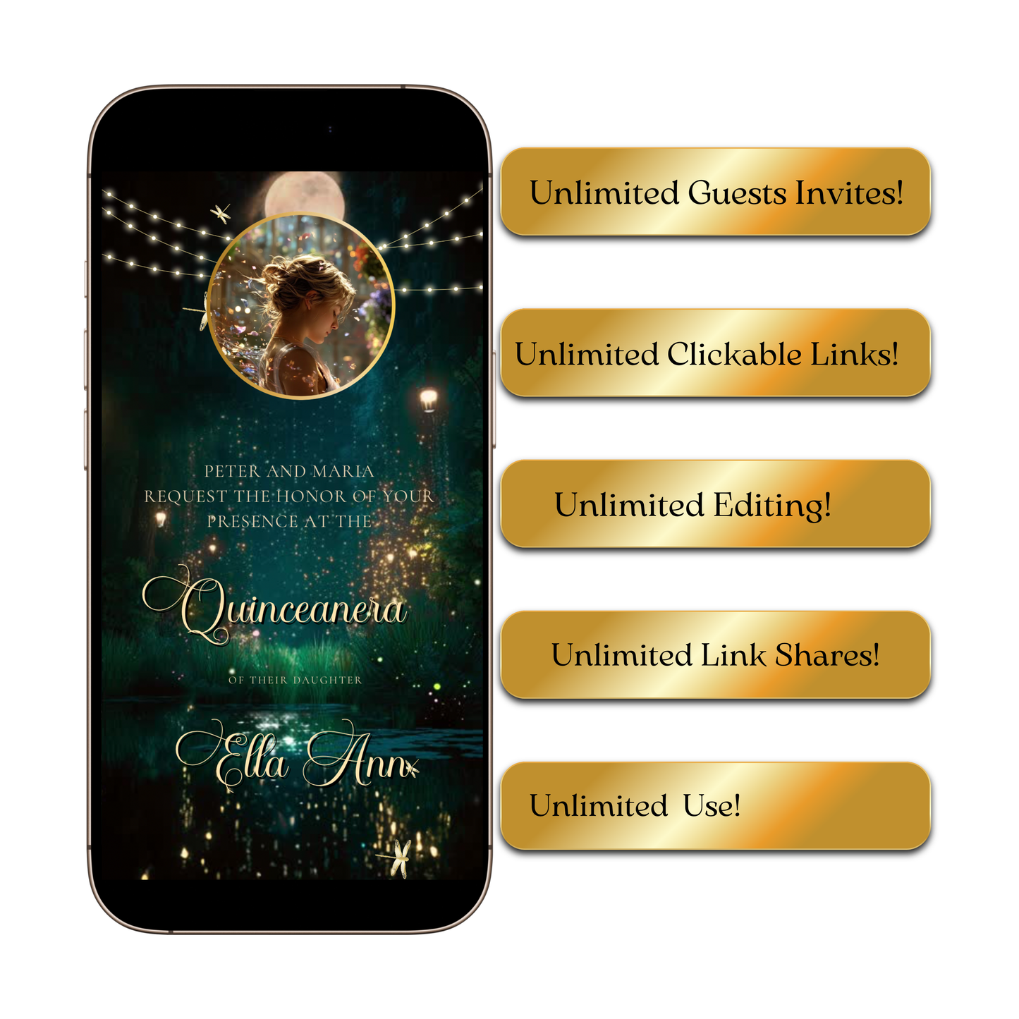 Enchanted Forest Video Invite | Quinceanera Sweet 15 16 Save the Date Evite | Editable Canva Evite Template