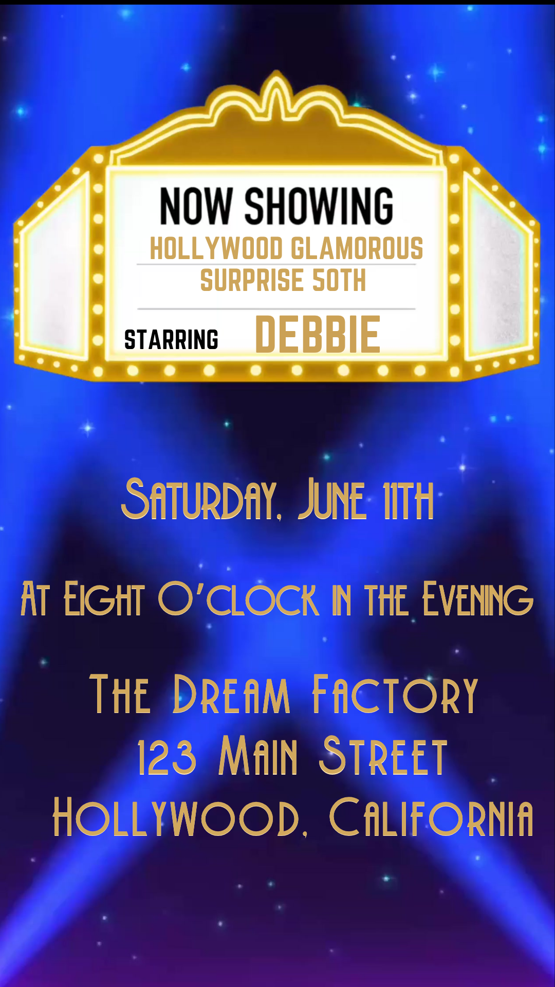 Personalized starlit Hollywood celebration video invite