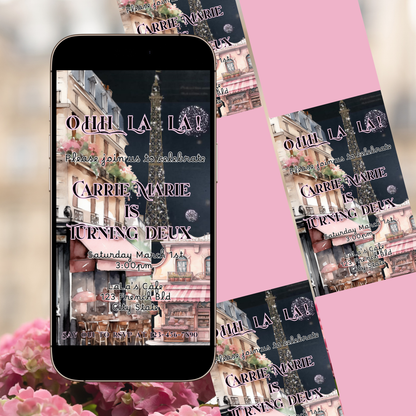 Paris Cafe Video Invitation – Parisian Eiffel Tower Birthday Party Evite with Music