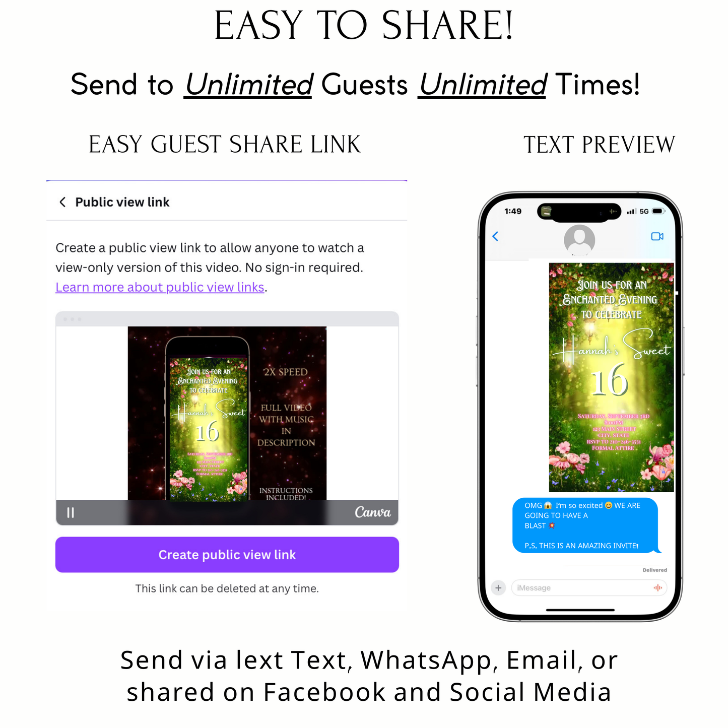 Enchanted Forest Video Invitation | Animated Fairy Garden birthday invite | Digital Canva Template