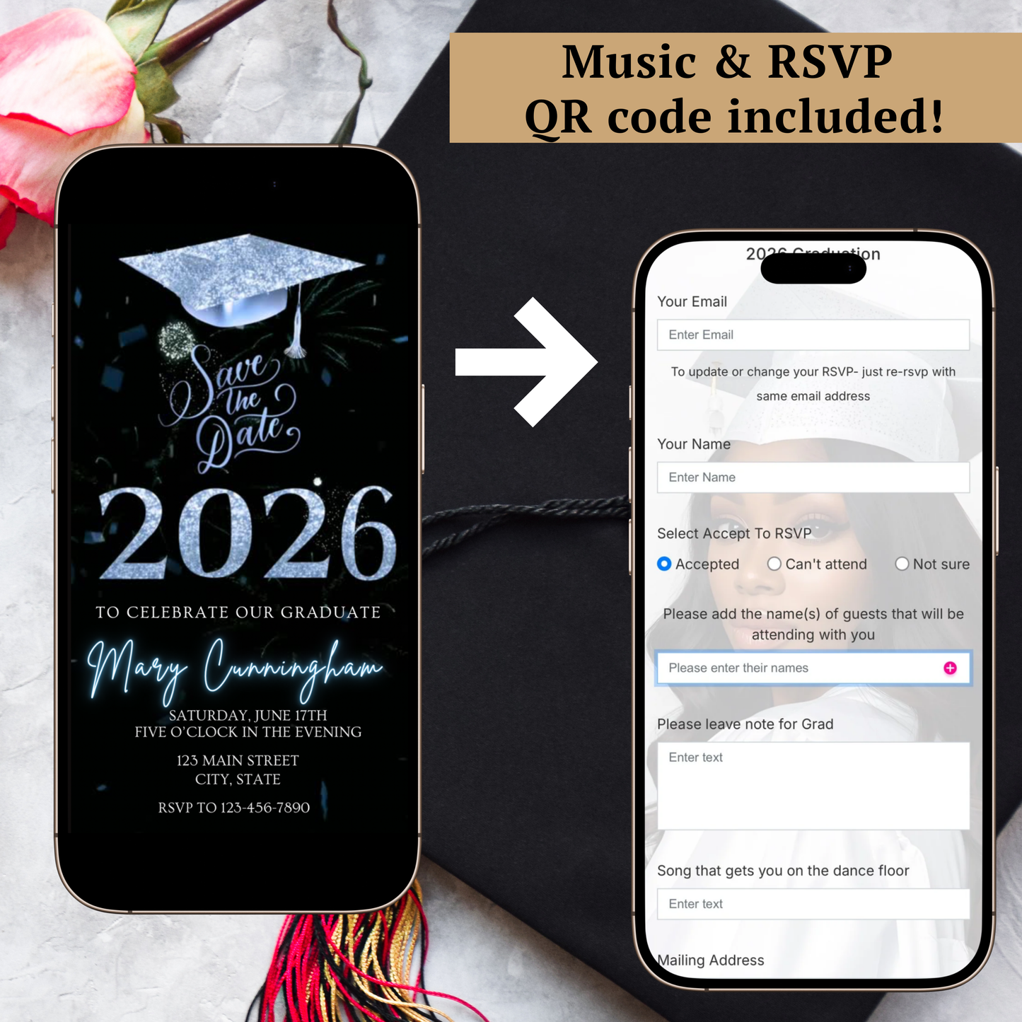 2026 Graduation Party Video Invitation | Digital Graduation Invite | Editable Online Canva Template