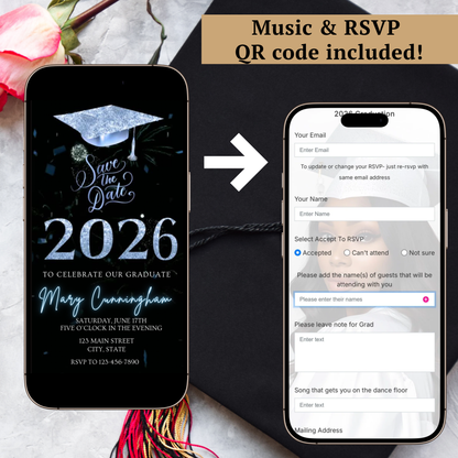 2026 Graduation Party Video Invitation | Digital Graduation Invite | Editable Online Canva Template