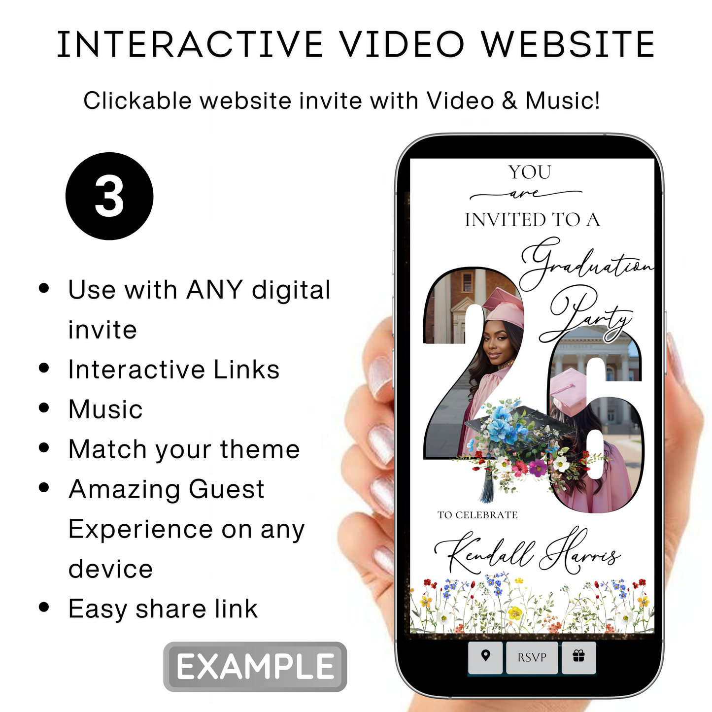 Wildflower Graduation Party Video Invitation | Spring Floral Graduation Invite for Her | Editable Online RSVP Evite Canva Template