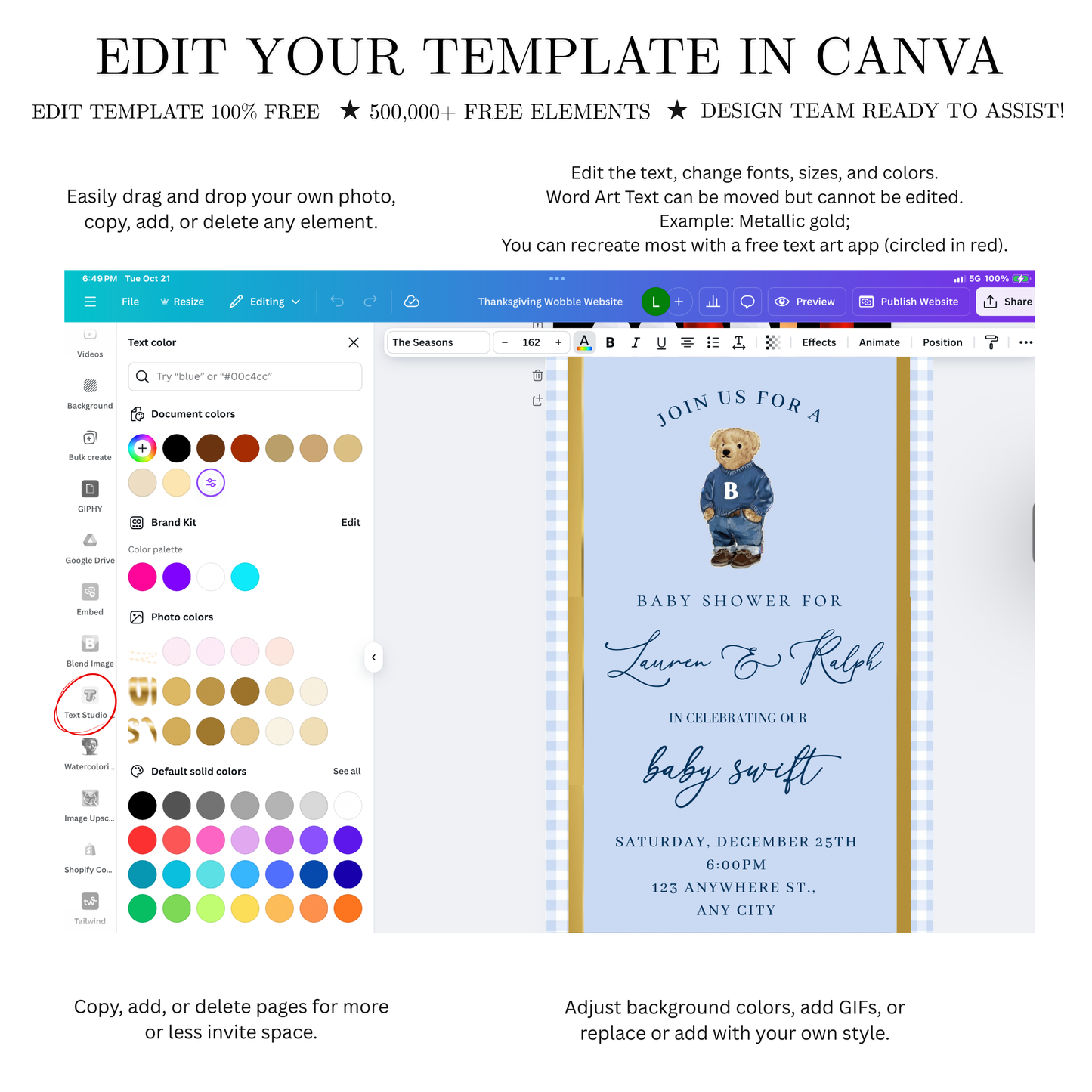 Polo Bear Video Invitation | Digital Preppy Blue Boy Baby Shower RSVP Tracker Invite | Editable Canva Template