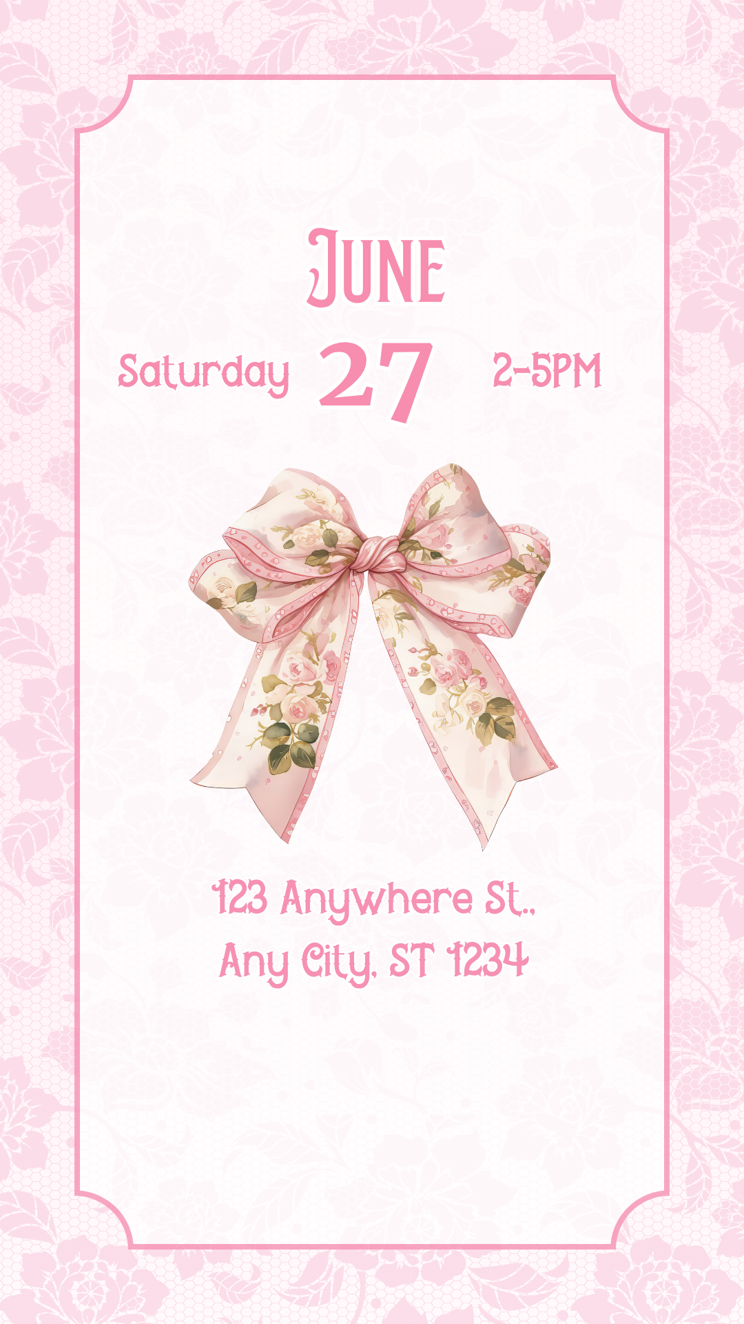 Editable first birthday video invite pink bow design