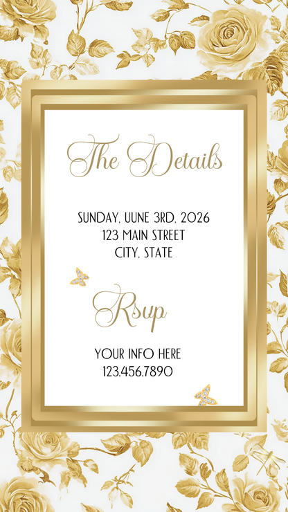 Personalized golden quinceañera celebration video invite