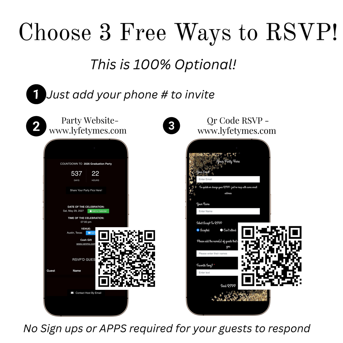 Editable gold disco 50th birthday video invitation displayed on a mobile phone, featuring an animated vertical digital invite with music, created in Canva. This premium video invitation template is designed for sharing by text, email, and social media and works with an interactive RSVP website for easy guest response tracking.