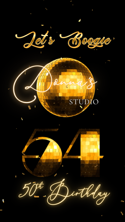 Gold Disco Birthday Party Video Invitation – 70s Glam Dance Night Evite Canva Editable