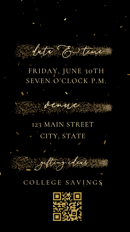 2026 Graduation Video Invitation – Black and Gold Animated Template with Music Social Media Invite