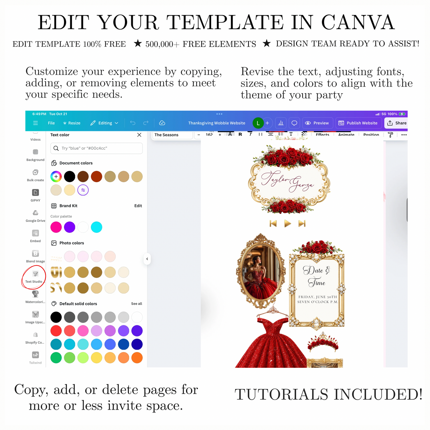 Red and Gold Quinceanera Website Invitation with RSVP tracking