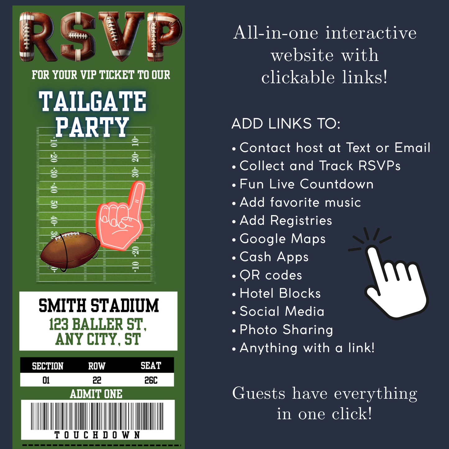 Super Bowl LX Video Invitation and RSVP Website | Game Day Party Invite | Digital Football Invite | Editable Online Template