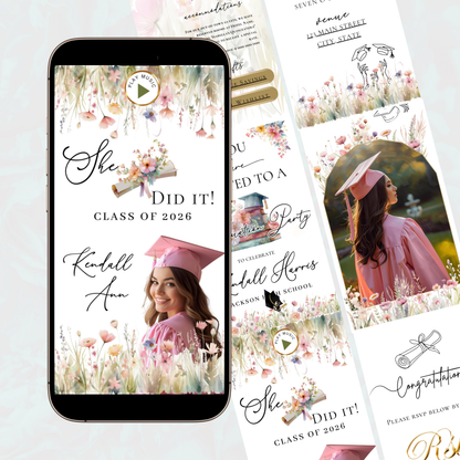 2026 Graduation Website Invitation | Spring Floral Canva Website RSVP Template with Music | Spring Floral for her
