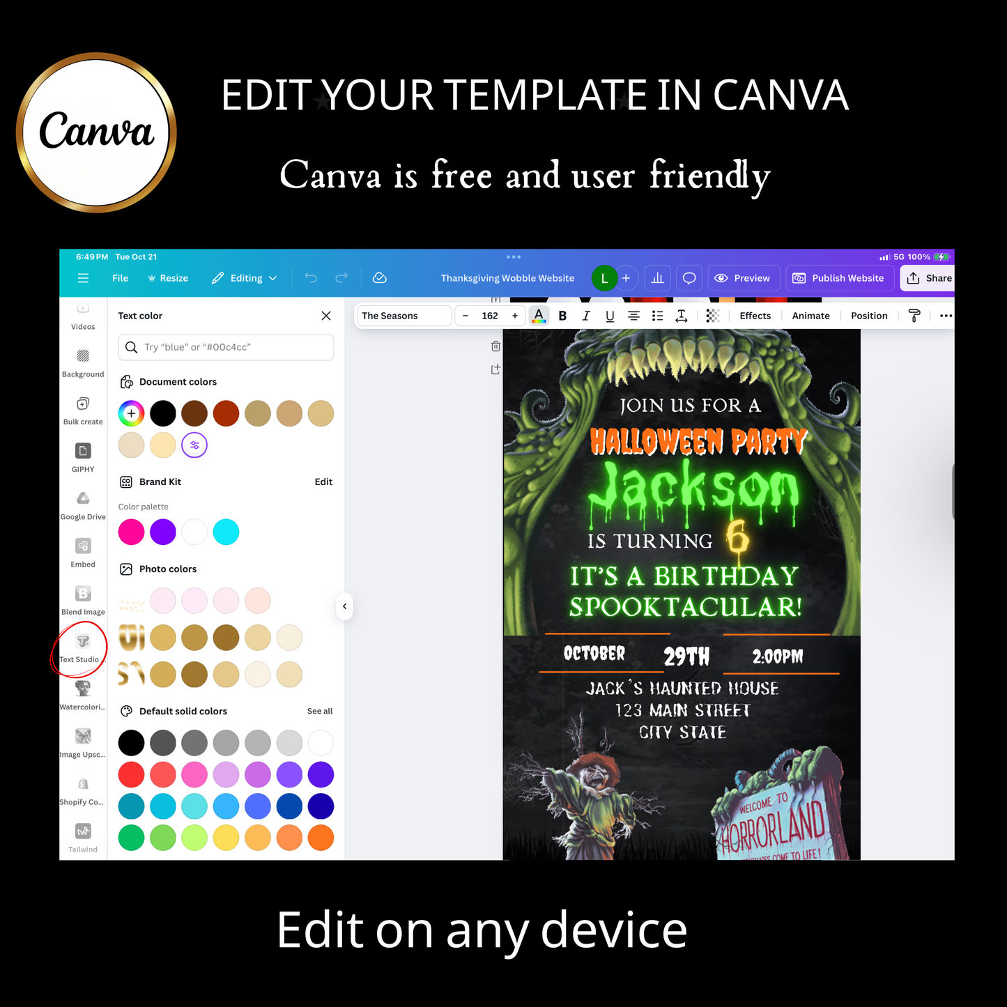 Halloween Video Invitation | Animated Halloween Digital Evite | Editable Canva Invite Template