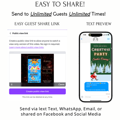 Christmas Party Video Invitation | Animated Santa Digital Evite | Editable Canva Invite Template