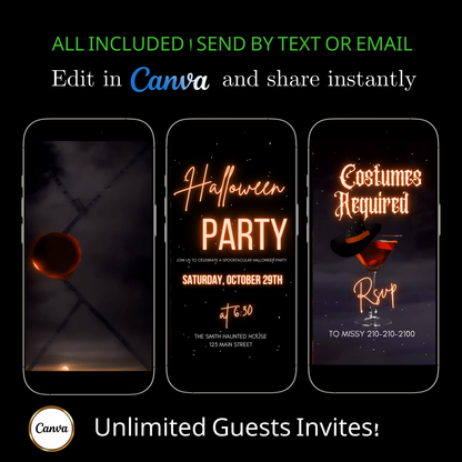 Halloween Video Invitation, Elegant Spooky Animated Invite, Editable Halloween Party Mobile Evite
