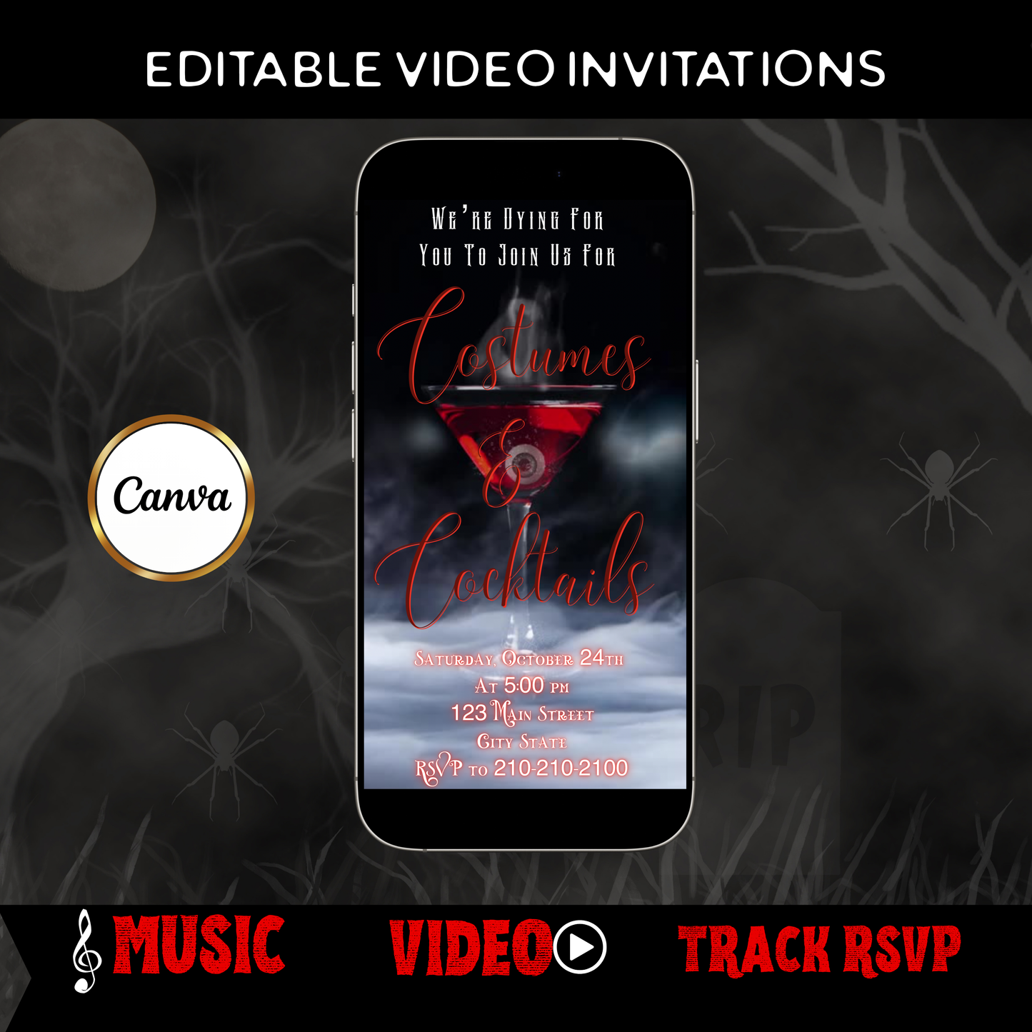 Halloween Video Invitation | Animated Halloween Digital Evite | Editable Canva Invite Template