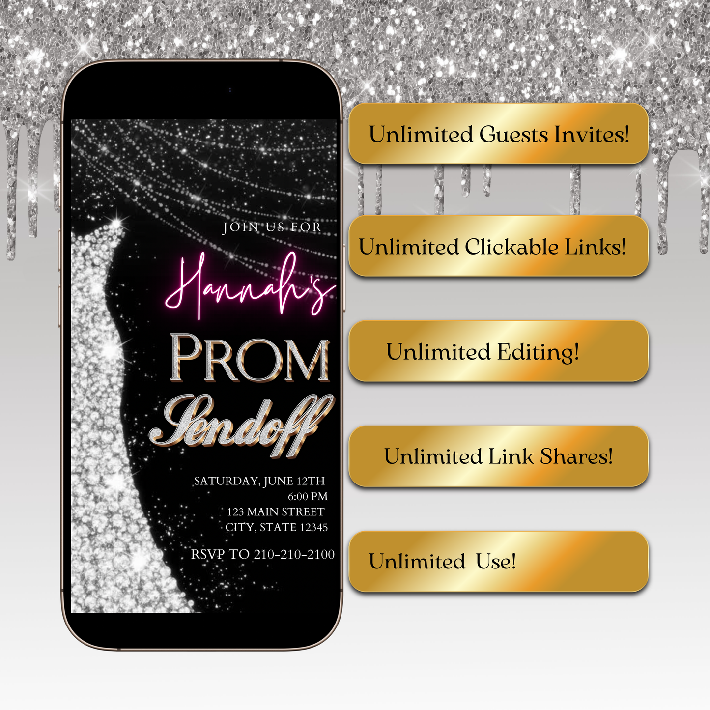 Silver Prom Send Off Video Invitation – Editable Canva Animated Invite